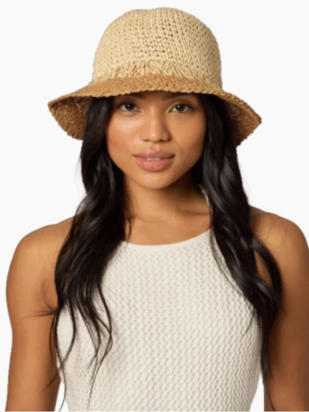Eugenia Kim Two-Tone Woven Bucket Hat in Natural and Tan
